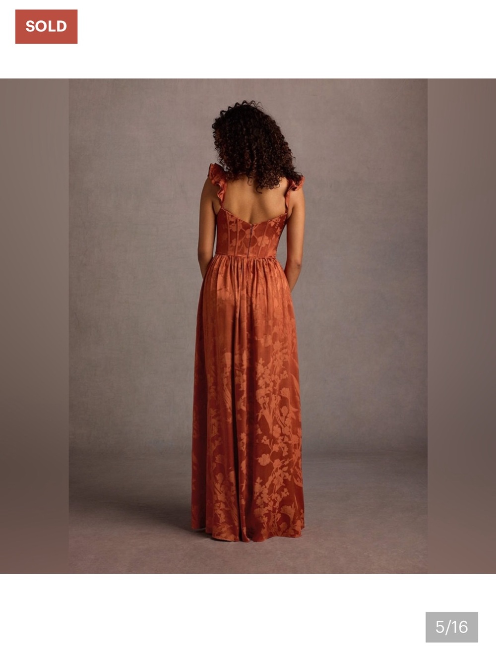 Azazie Atelier Jianna Floral Flutter Sleeve Maxi Dress Formal Bridesmaid 8 Rust - Picture 4 of 6